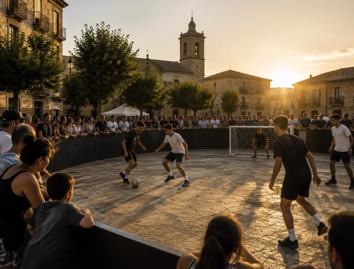Plaza de un pueblo convertida en pista de fútbol callejero